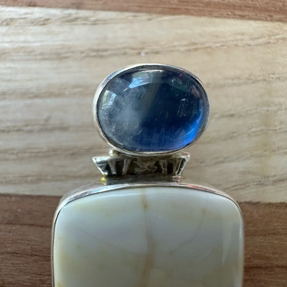 VTG‎ Thomas Gourneau Pendant 1.75 Inch Opalized Wood Moonstone 925 Sterling 8.6g
